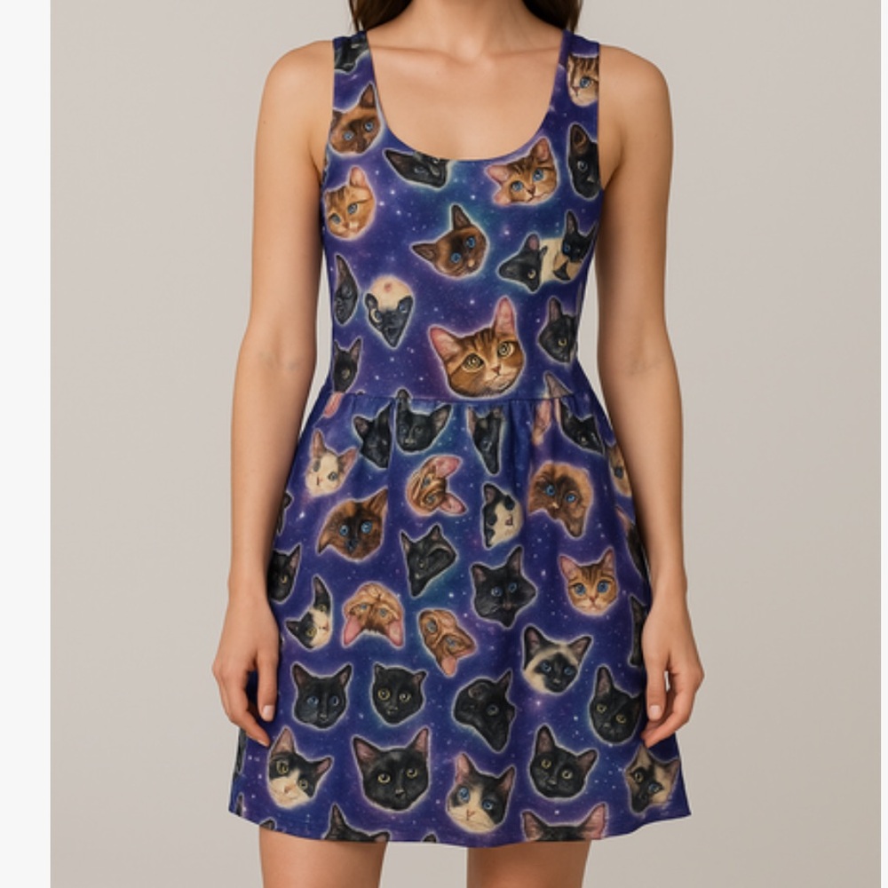 Retrolicious Space Cat Print Dress Size Large